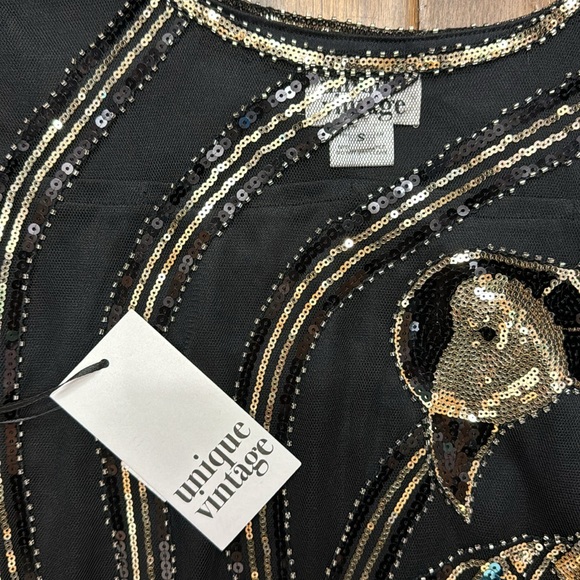 NWT beaded black and gold art deco dress by Unique Vintage - Picture 4 of 6